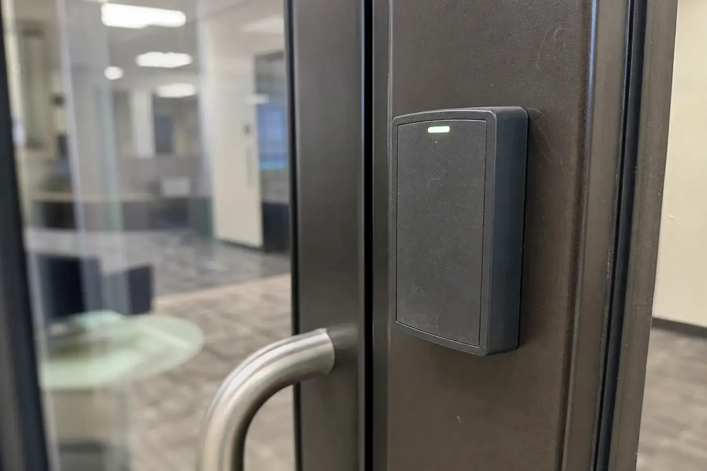 Access control card reader beside an office door in High Point, NC