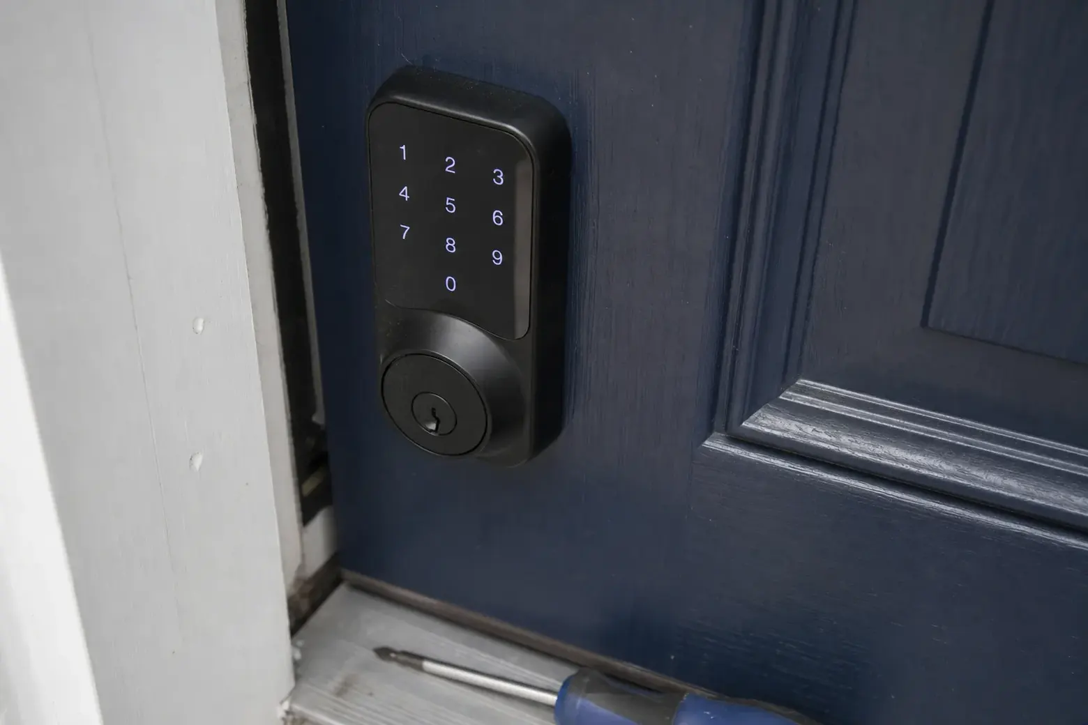 Keypad deadbolt fitted to a front door